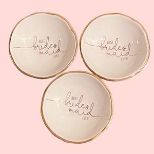 🆕-SANTA BARBARA DESIGN-Set of 3 “Best Bridesmaid Ever” Trinket Dishes - Gold Rim